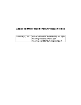 Additional MMTP Traditional Knowledge Studies