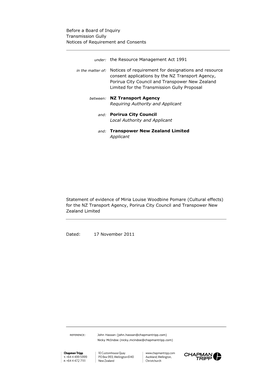 Statement of Evidence of Miria Louise Woodbine Pomare (Cultural Effects) for the NZ Transport Agency, Porirua City Council and Transpower New Zealand Limited