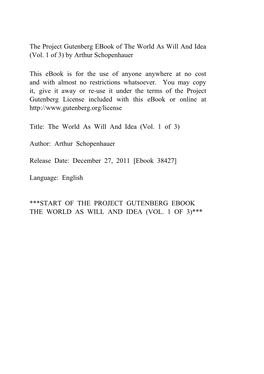 The World As Will and Idea (Vol. 1 of 3) by Arthur Schopenhauer
