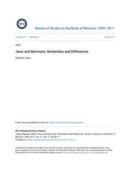 Jews and Mormons: Similarities and Differences