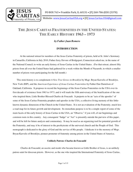 The Jesus Caritas Fraternities in the United States: the Early History 1963 – 1973