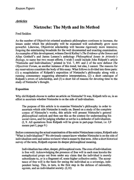 Nietzsche: the Myth and Its Method Fred Seddon