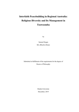 Interfaith Peacebuilding in Regional Australia: Religious Diversity and Its Management in Toowoomba
