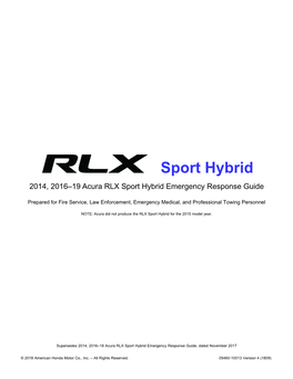 Sport Hybrid 2014, 2016–19 Acura RLX Sport Hybrid Emergency Response Guide