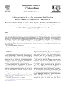 Leishmanicidal Activity of a Supercritical Fluid Fraction Obtained from Tabernaemontana Catharinensis ⁎ Deivid Costa Soares A, Camila G