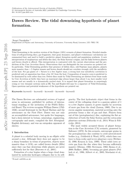 Dawes Review. the Tidal Downsizing Hypothesis of Planet Formation