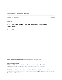 Fort Craig, New Mexico, and the Southwest Indian Wars, 1854–1884