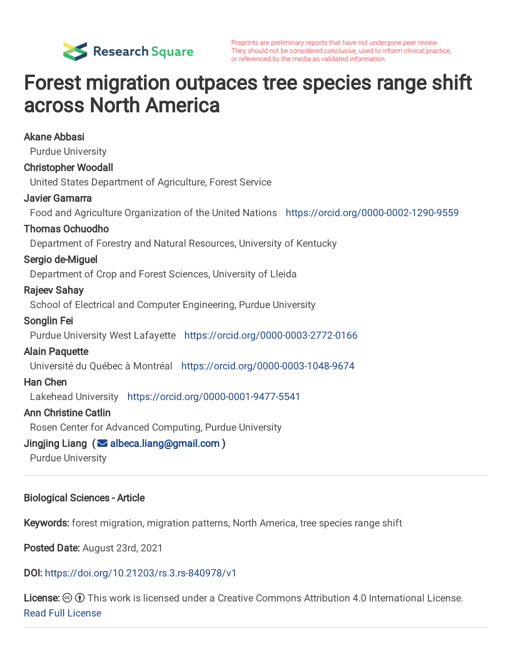 Forest Migration Outpaces Tree Species Range Shift Across North America