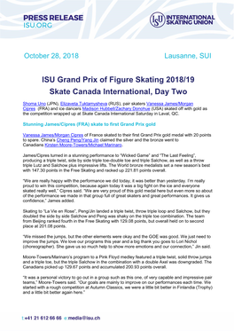ISU Grand Prix of Figure Skating 2018/19 Skate Canada International, Day Two