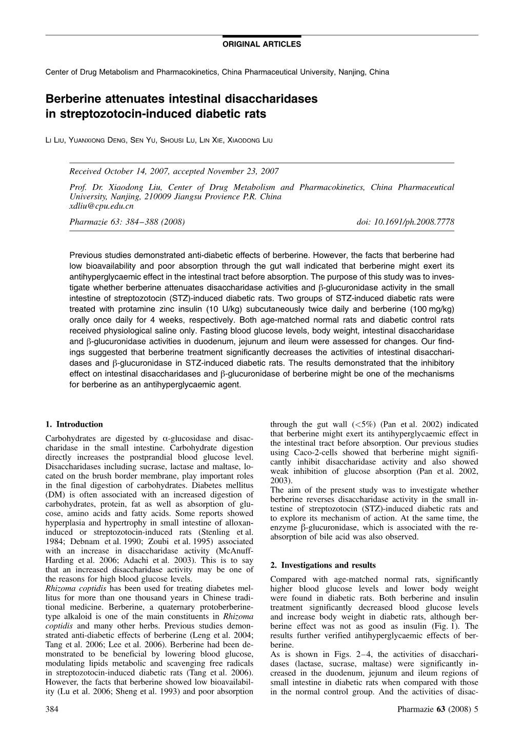 Berberine Attenuates Intestinal Disaccharidases in Streptozotocin-Induced Diabetic Rats