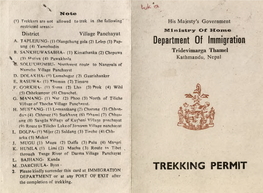 Department of Immigration T R E K K in G P E R M IT