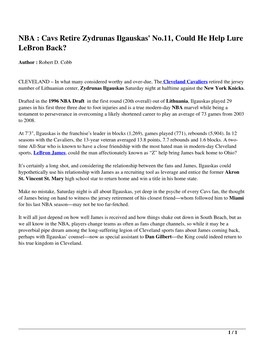 NBA : Cavs Retire Zydrunas Ilgauskas' No.11, Could He Help Lure Lebron Back?