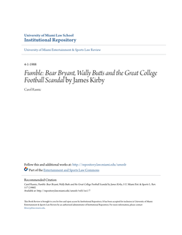 FUMBLE: BEAR BRYANT, WALLY BUTTS and the GREAT COLLEGE FOOTBALL SCANDAL by James Kirby