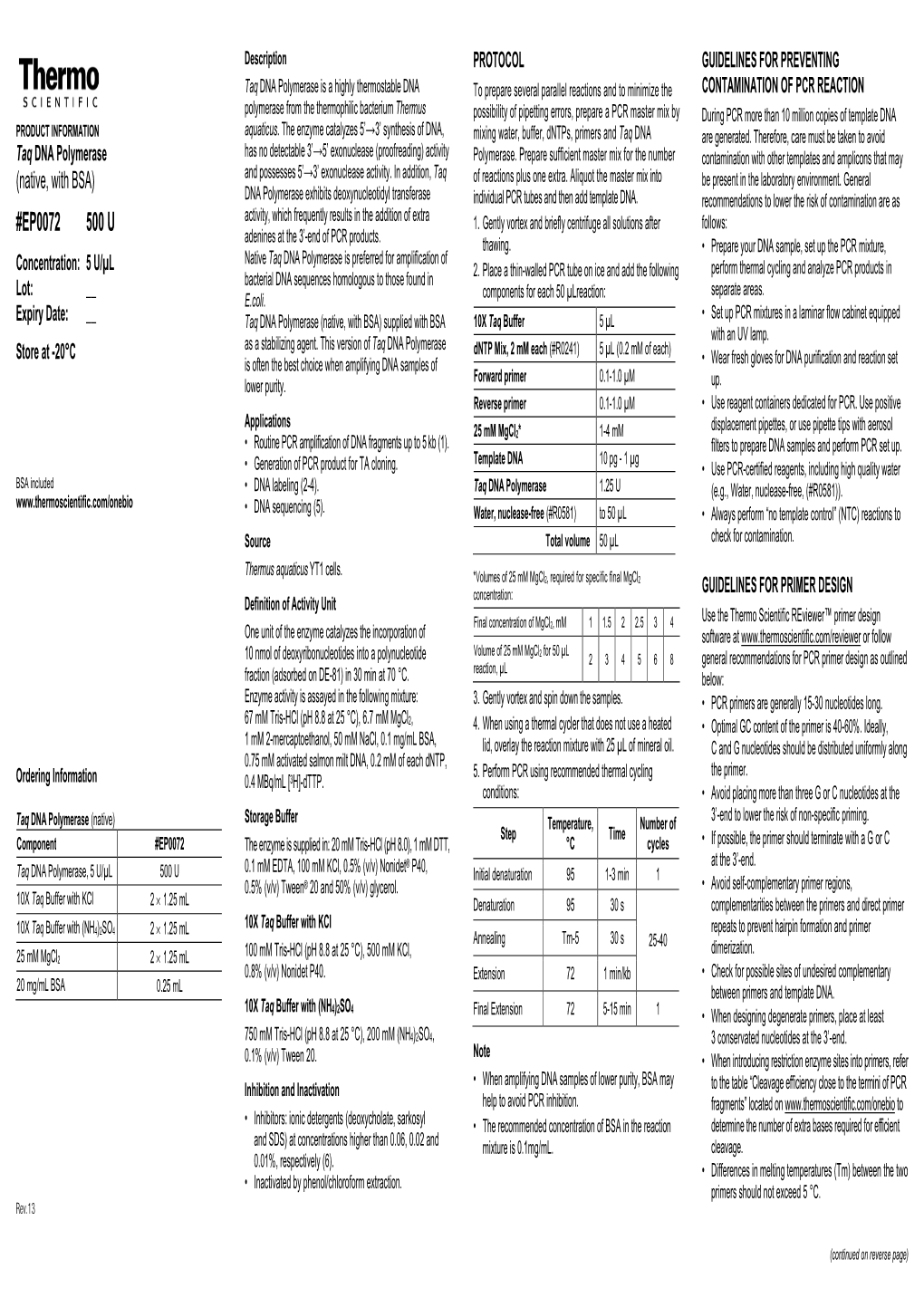 Taq DNA Polymerase , #EP0072