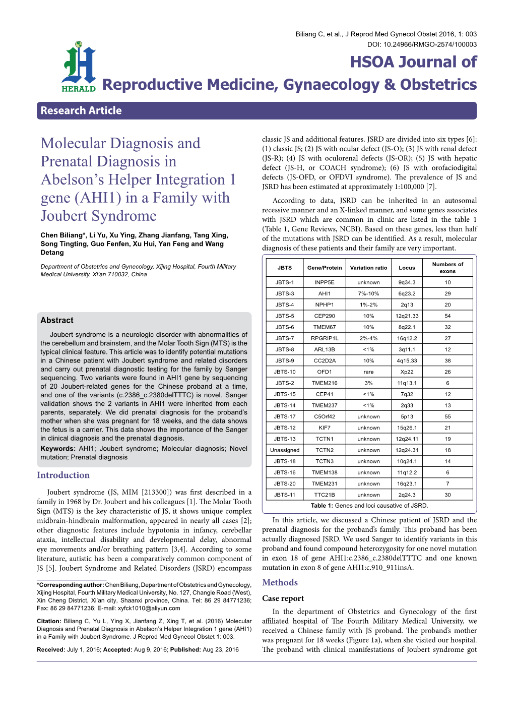 (AHI1) in a Family with Joubert Syndrome