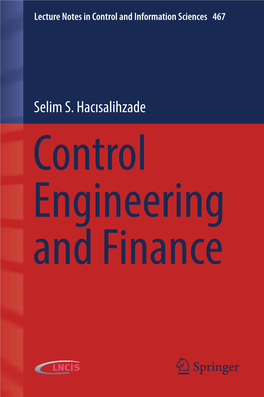 Selim S. Hacısalihzade Control Engineering and Finance Lecture Notes in Control and Information Sciences