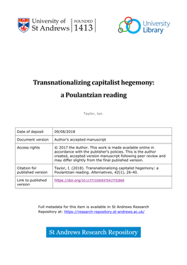 Transnationalizing Capitalist Hegemony: a Poulantzian Reading