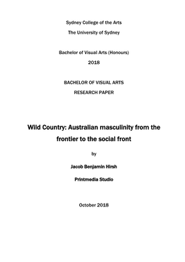 Wild Country: Australian Masculinity from the Frontier to the Social Front