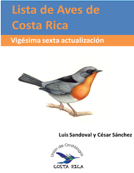 Lista De Aves De Costa Rica Vigésima Sexta Actualización