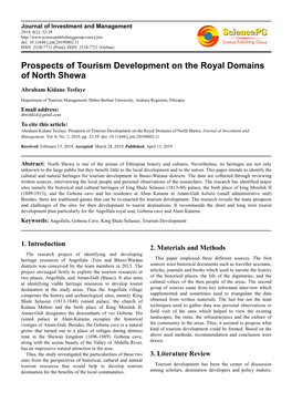 Prospects of Tourism Development on the Royal Domains of North Shewa