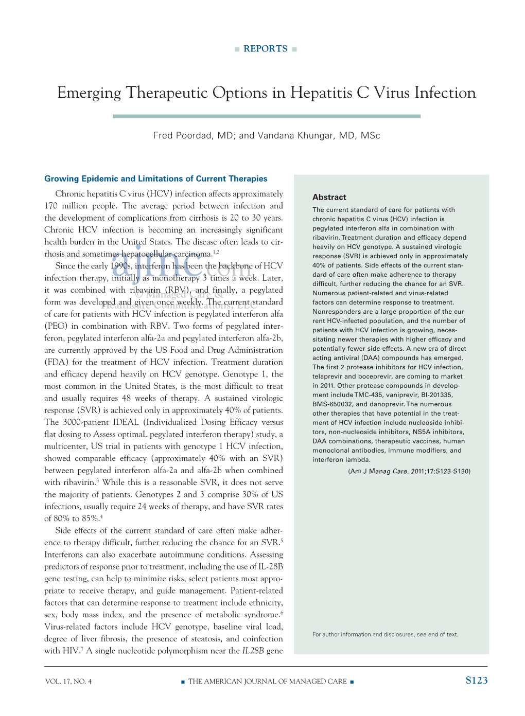 Emerging Therapeutic Options in Hepatitis C Virus Infection