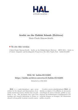 Arabic on the Dahlak Islands (Erittrea) Marie-Claude Simeone-Senelle