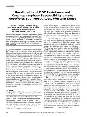 Pyrethroid and DDT Resistance and Organophosphate Susceptibility Among Anopheles Spp