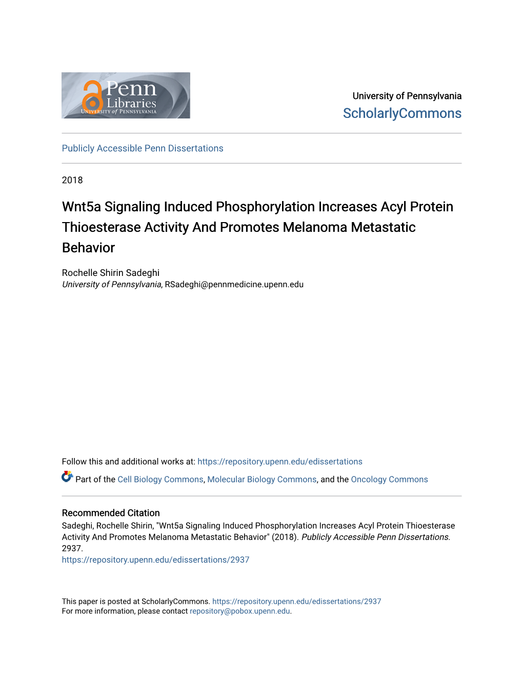 Wnt5a Signaling Induced Phosphorylation Increases Acyl Protein Thioesterase Activity and Promotes Melanoma Metastatic Behavior