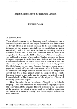 English Influence on the Icelandic Lexicon 1. Introduction