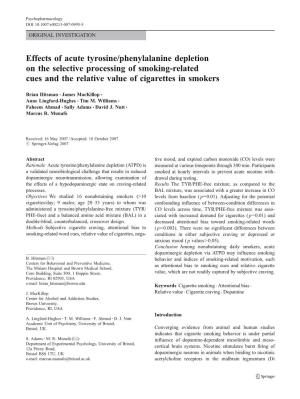 Effects of Acute Tyrosine/Phenylalanine Depletion on the Selective Processing of Smoking-Related Cues and the Relative Value of Cigarettes in Smokers
