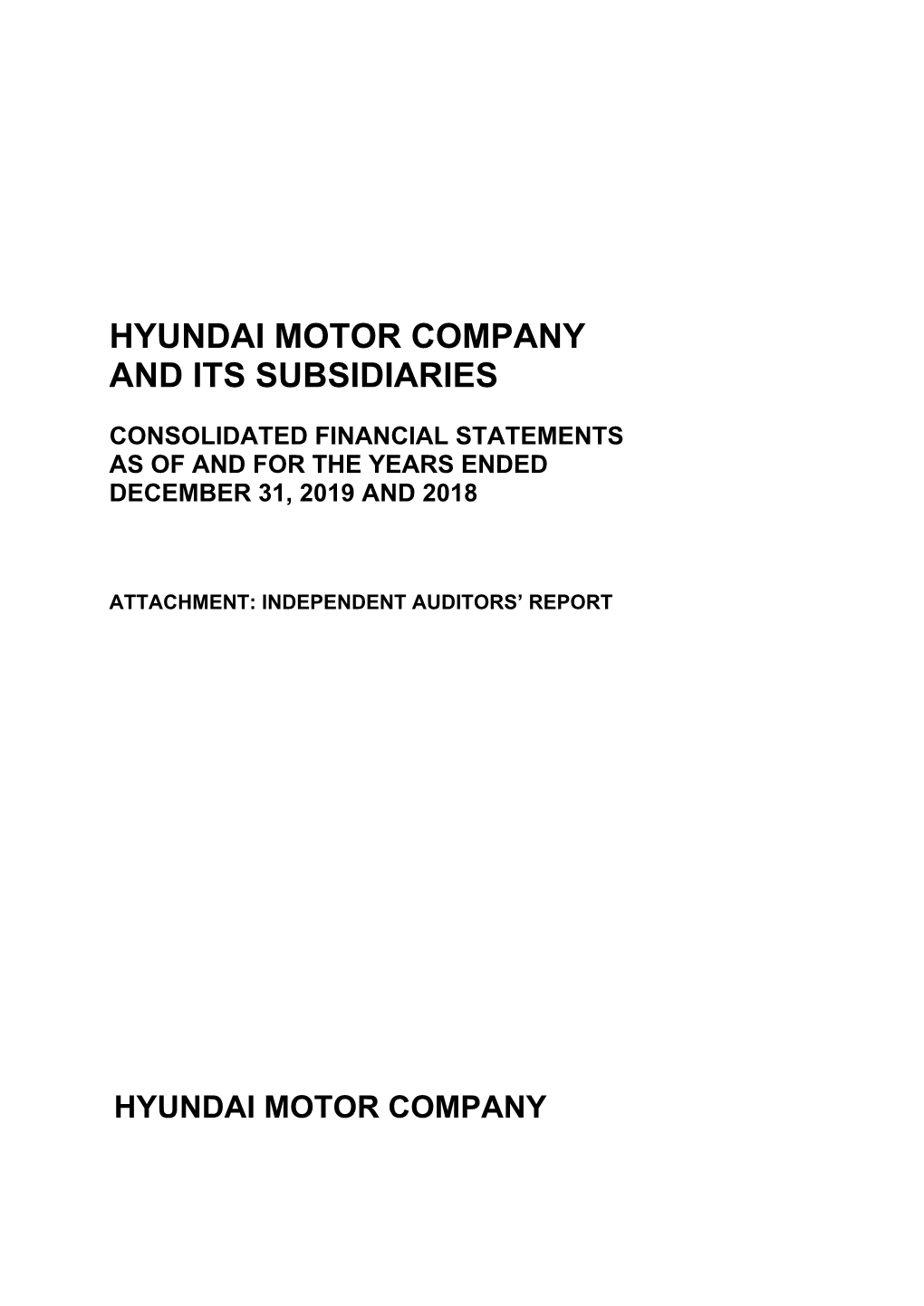 Hyundai Motor Company and Its Subsidiaries