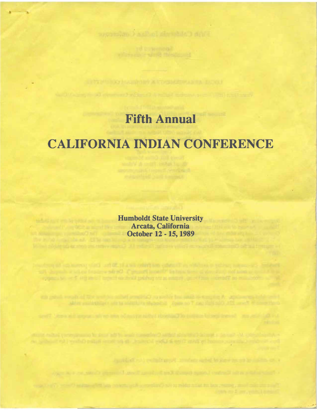 Fifth Annual CALIFORNIA INDIAN CONFERENCE