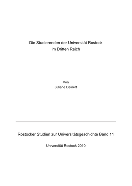 Die Studierenden Der Universität Rostock Im Dritten Reich