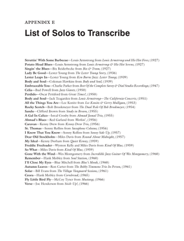 List of Solos to Transcribe