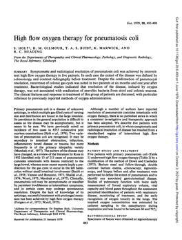 High Flow Oxygen Therapy for Pneumatosis Coli