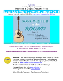 Local Live Music Calendar January 2018 Support Live Roots Music in N