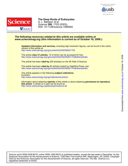 DOI: 10.1126/Science.1085544 , 1703 (2003); 300 Science Et Al. S. L