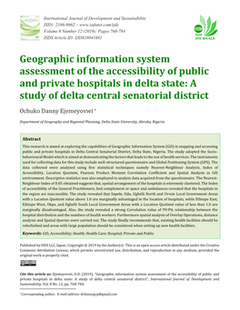 Geographic Information System Assessment of the Accessibility of Public and Private Hospitals in Delta State: a Study of Delta Central Senatorial District