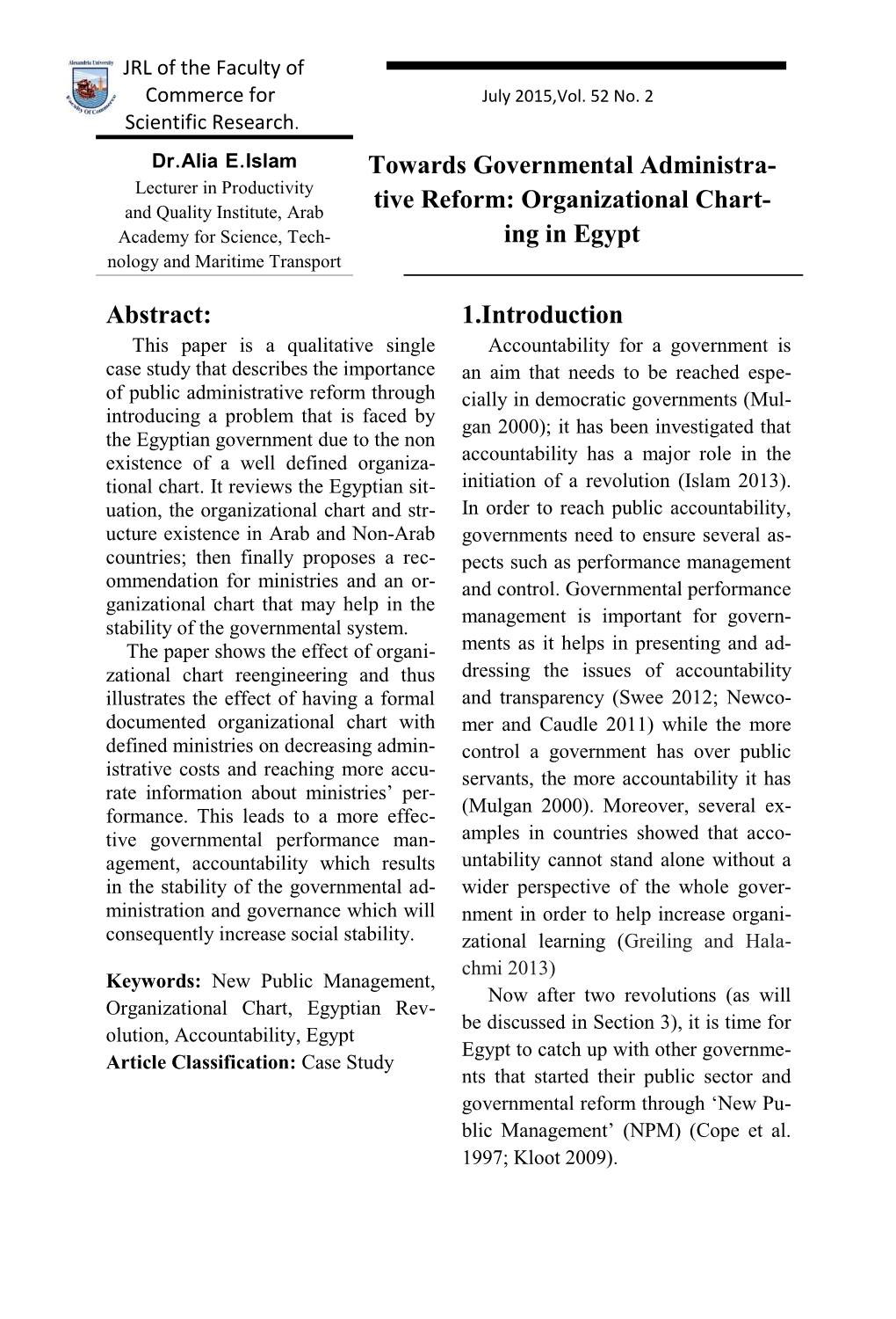 Tive Reform: Organizational Chart- Ing in Egypt Abstract: 1.Introduction