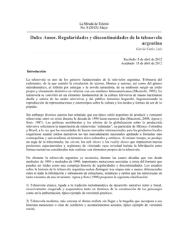 Dulce Amor. Regularidades Y Discontinuidades De La Telenovela Argentina García Fanlo, Luis