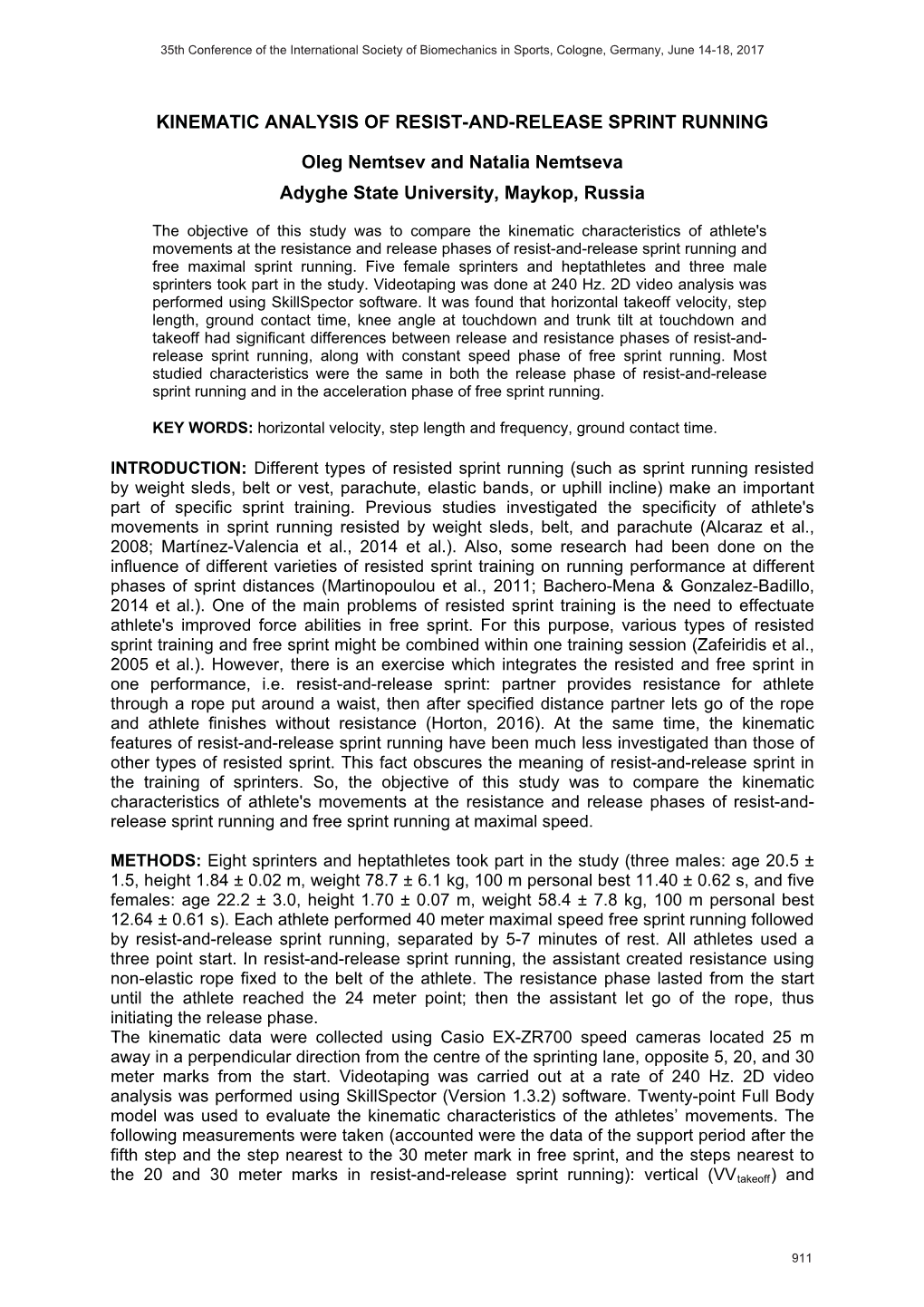 Kinematic Analysis of Resist-And-Release Sprint Running