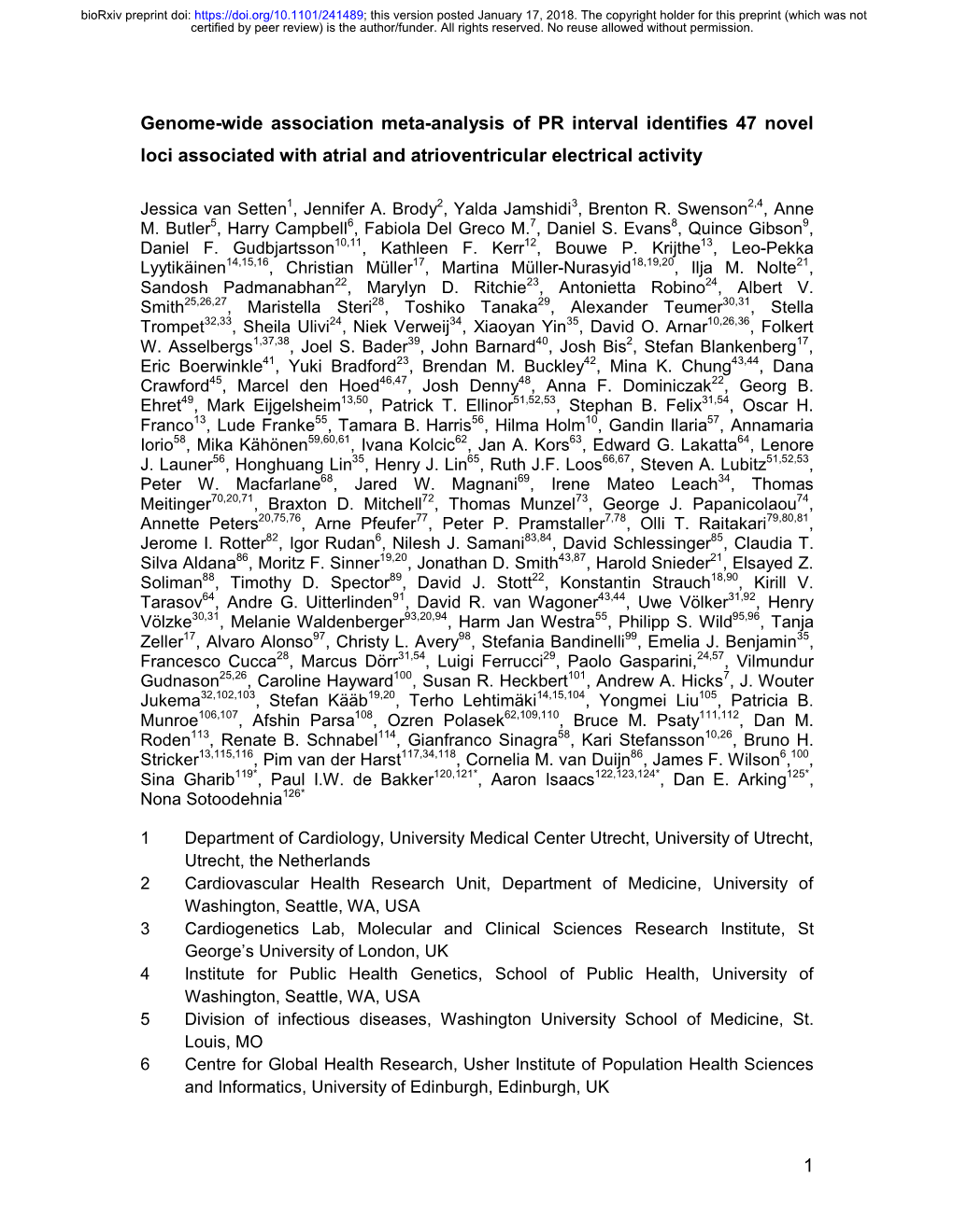 Genome-Wide Association Meta-Analysis of PR Interval Identifies 47 Novel Loci Associated with Atrial and Atrioventricular Electrical Activity