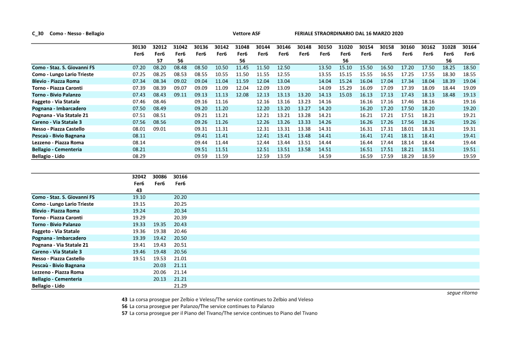 C 30 Como - Nesso - Bellagio Vettore ASF FERIALE STRAORDINARIO DAL 16 MARZO 2020