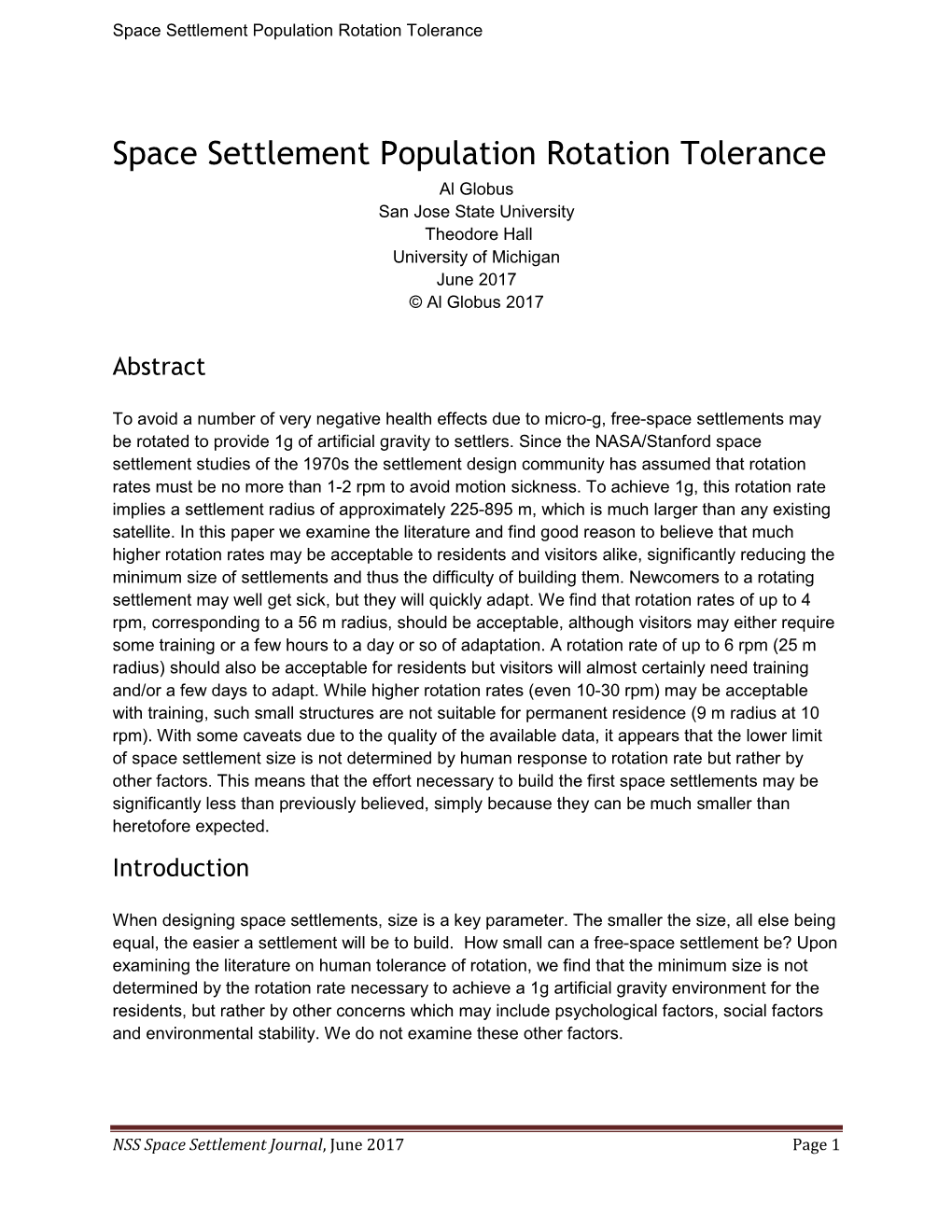 Space Settlement Population Rotation Tolerance