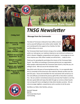 TNSG Newsletter Coming Soon! Message from the Commander