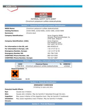 MATERIAL SAFETY DATA SHEET Chromium Potassium Sulfate Dodecahydrate
