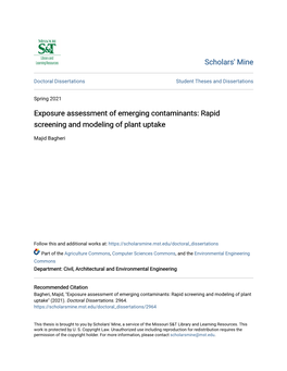 Exposure Assessment of Emerging Contaminants: Rapid Screening and Modeling of Plant Uptake