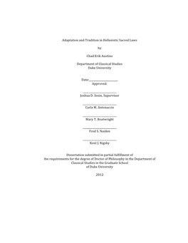 Austino-Dissertation Adaptation and Tradition in Hellenistic Sacred Laws