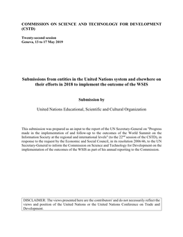 Contribution to the UN Secretary-General's 2018 Report on WSIS Implementation and Follow-Up by the United Nations Educationa
