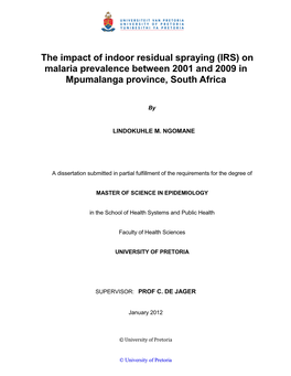 The Impact of Indoor Residual Spraying (IRS) on Malaria Prevalence Between 2001 and 2009 in Mpumalanga Province, South Africa